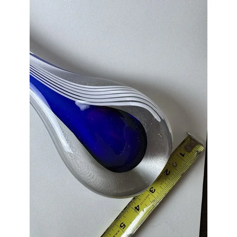 Studio Art Glass Sculpture Vase Cobalt Blue Sommerso Filigrana HJ Yarrito Signed